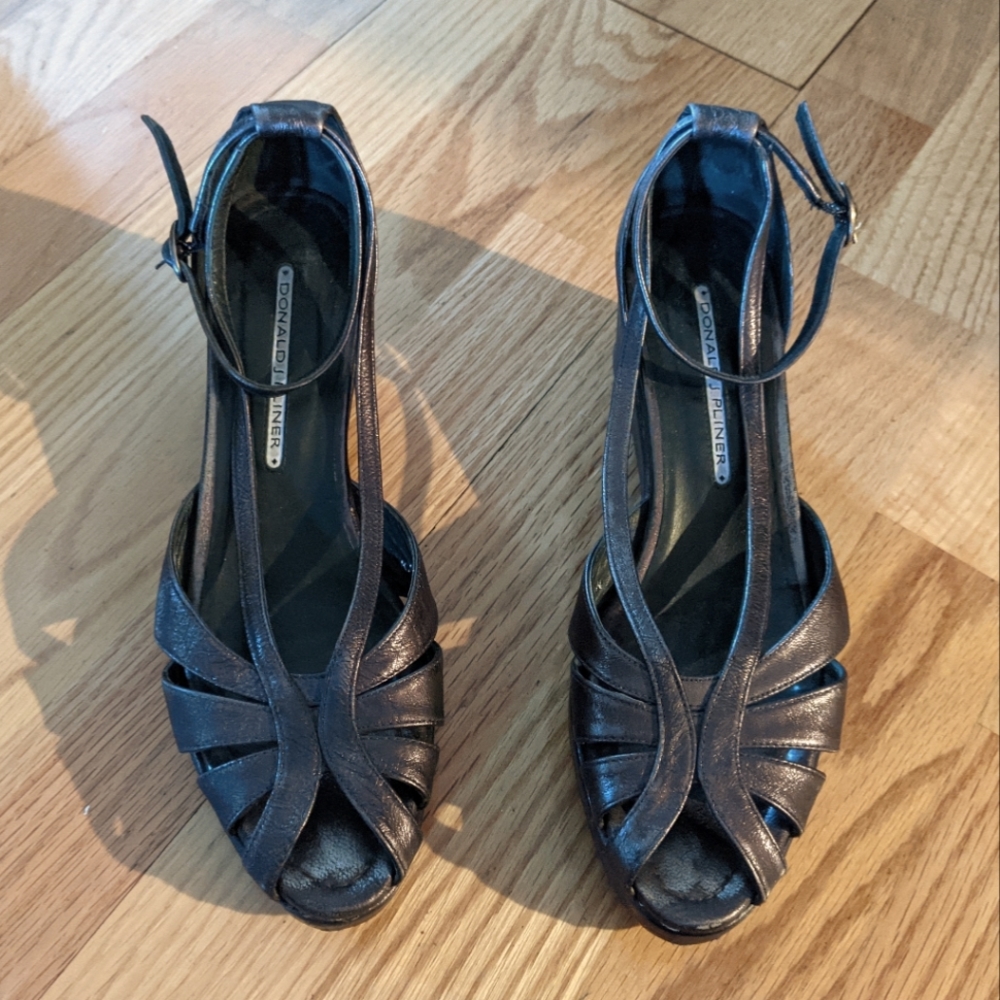 Donald J Pliner Gray Strapy Wedge Sandals